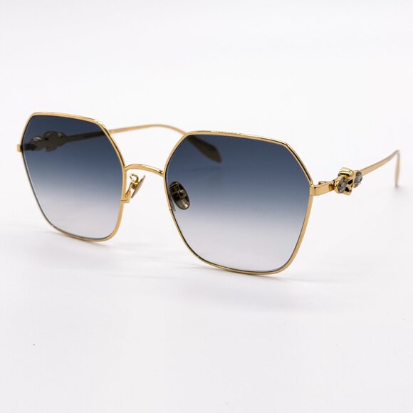 NEW ALEXANDER MCQUEN AM0325S 001 WOMEN GOLD/GREY SUNGLASSES ALEXANDER MCQUEEN - Picture 1 of 12